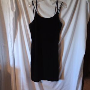 Valerie Stevens Black Double Strap Crush Velvet U Neck Dress L Boho Whimsey LBD